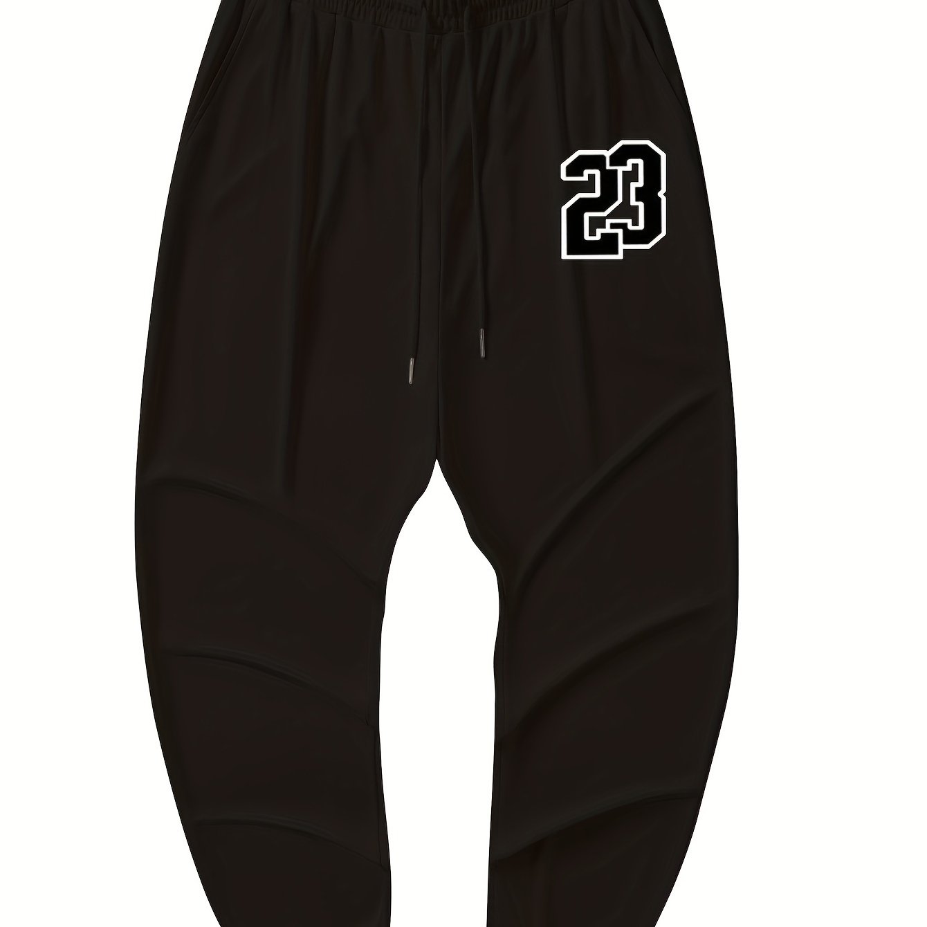 Plus size navy blue joggers with number 23 print, elastic waistband, machine washable.