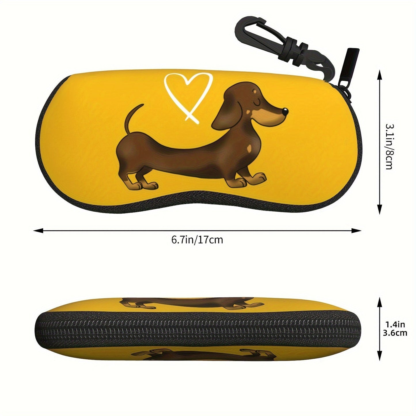 Soft Neoprene Glasses Case with Dachshund Love Print - Stylish and Portable Eyewear Holder for Men and Women, Perfect for Travel and Sports