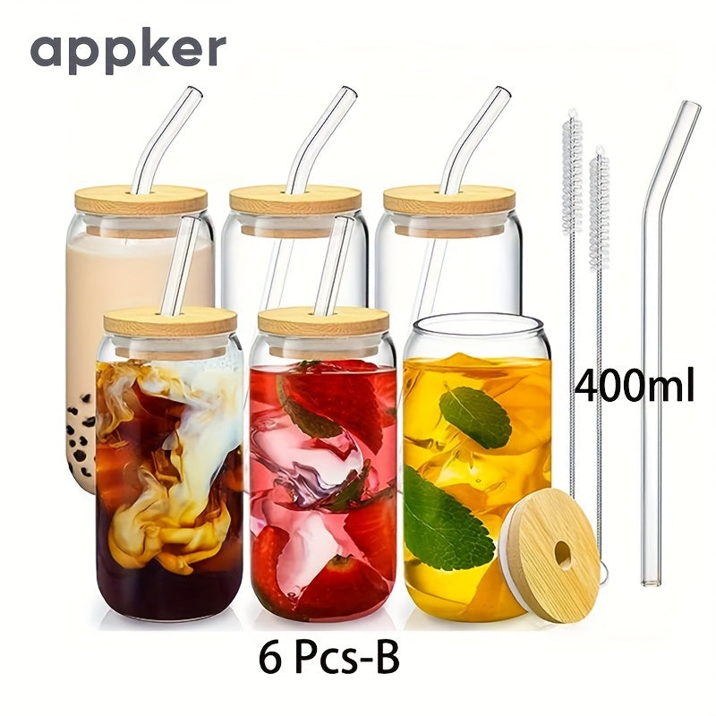 Glass cups in sets of 2, 4, and 6, can-shaped water cups, 400ml ice coffee cups, cute tumbler cups. Perfect for smoothies, boba tea, whiskey, and all types of drinks. Ideal for summer and winter.