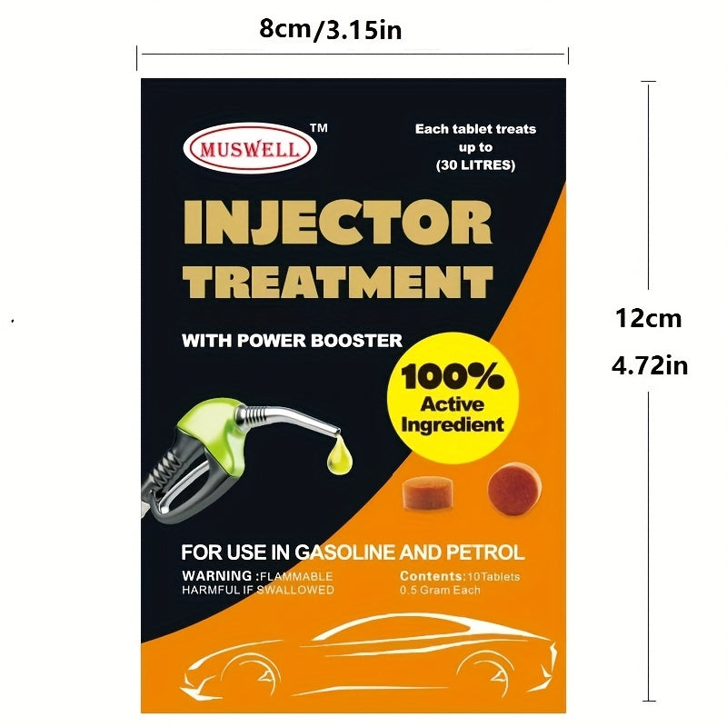 Fuel injector treatment and octane booster that improves mileage, power, and performance for gasoline and diesel vehicles, while also removing carbon deposits.