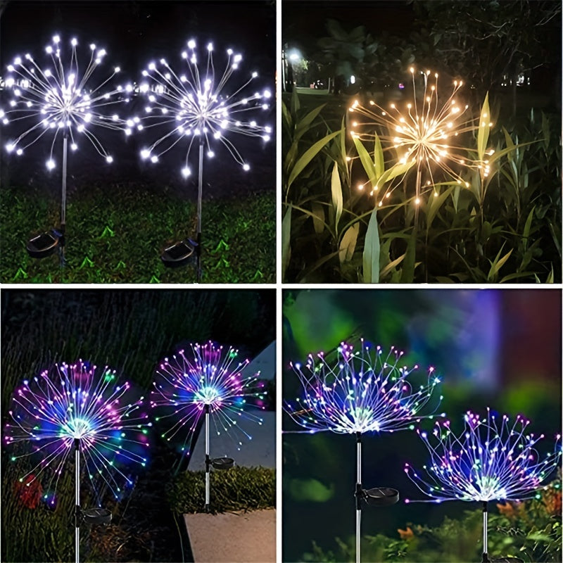 FACHOI Solar Firework Lights with 200/150/90/60 LEDs, 8 Modes, Button Control, Solar Powered for Outdoor Garden Pathways and Tree Decoration.