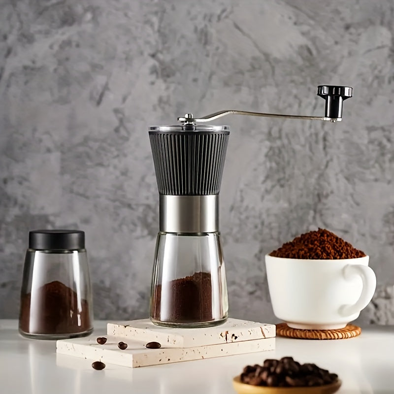 Coffee grinder set includes one manual coffee mill and one portable coffee grinder.