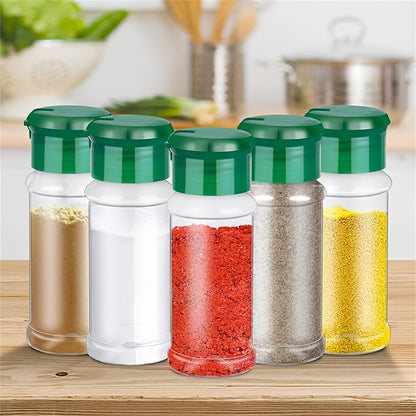 10 durable plastic spice jars with shaker lids, perfect for salt, sugar, and pepper. Ideal for kitchen, BBQ, camping, picnics, and outdoor cooking.