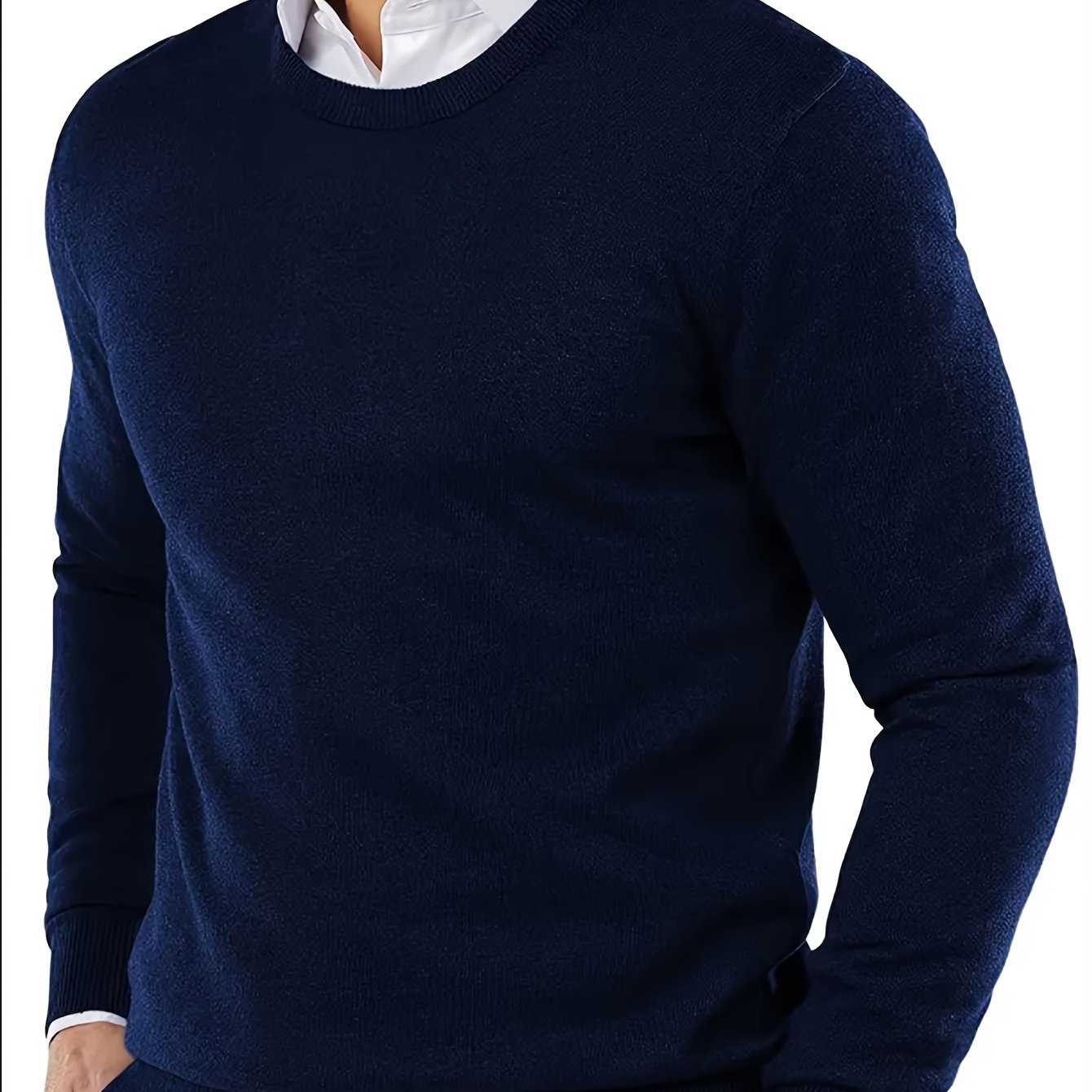 Men's premium solid color knit sweater, warm and comfortable with long sleeves. Ideal for fall/winter outdoor activities. Made with a rayon blend.