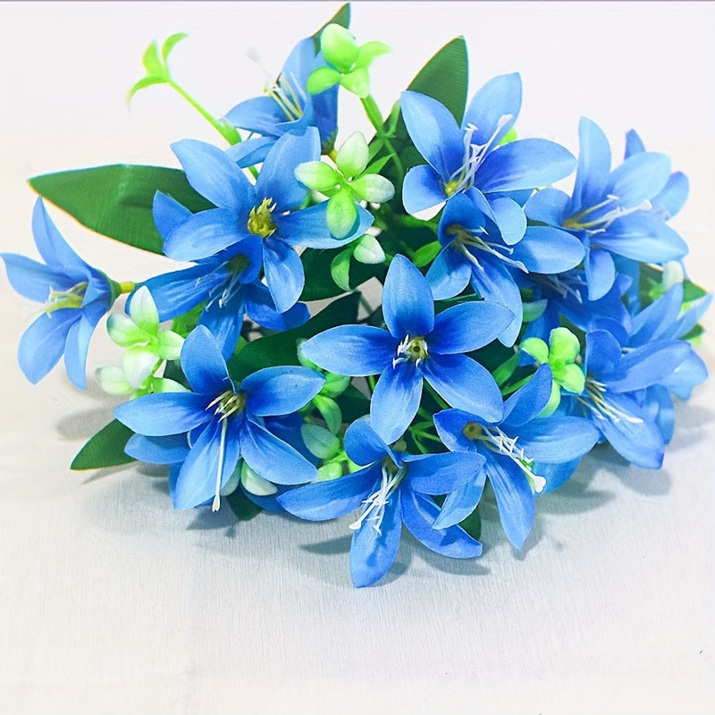 18-Head Artificial Lily Bouquet in Blue & White - Perfect for Weddings, Home Decor, or Photography Props - No Power Needed