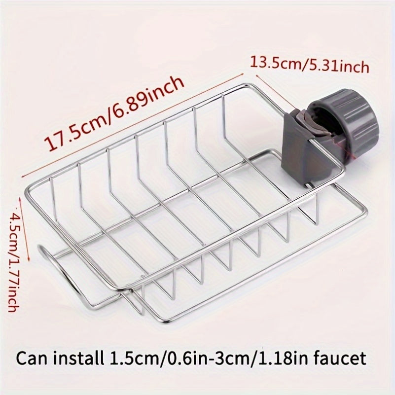 Adjustable Stainless Steel Kitchen Sink Caddy Organizer with Drainage - includes Faucet Sponge Holder, Towel Rack, and Multi-Function Storage for Kitchen Accessories