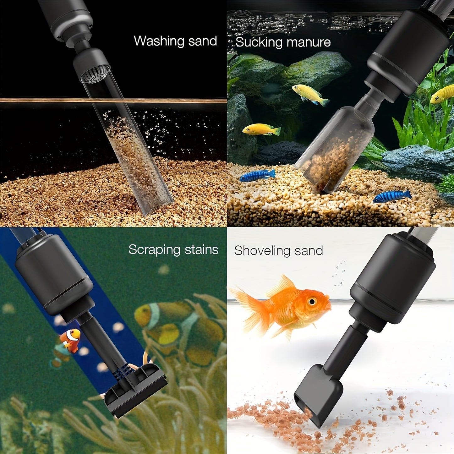 European Standard Aquarium Cleaning Tools, including Electric Automatic Water Changers, Water Pumps, Siphons, and Sand Washers.