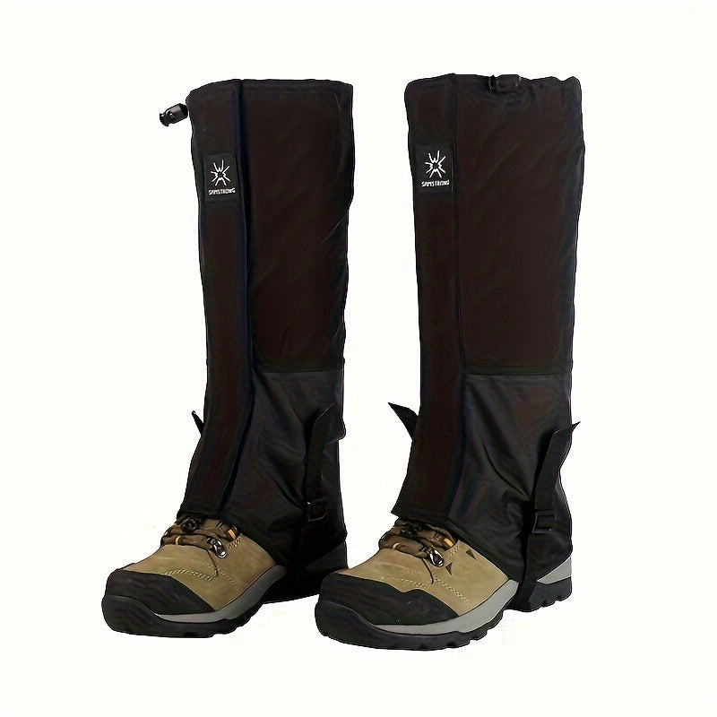 Waterproof snow gaiters for hiking, walking, and mountain climbing with adjustable fit.