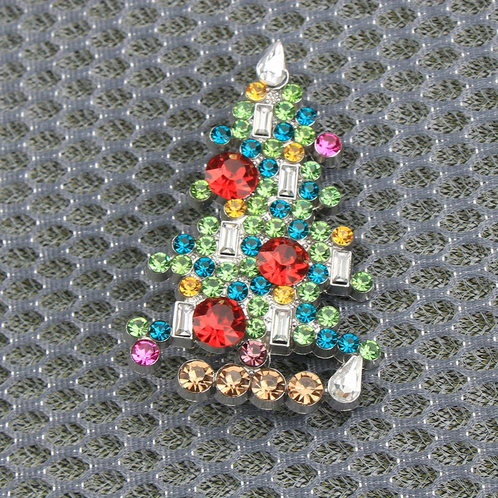 Exquisite Vintage Rhinestone Christmas Tree Brooch Featuring Enamel - A One-of-a-Kind, Opulent Gift for Both Women and Men