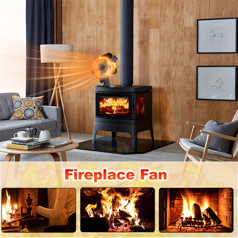 Introducing the Xpxhaous Portable Metal Fireplace Fan: A 5-Blade Design Fan for Home Heating, Self-Starting Stove Fan, No Electricity Required. Includes Multiple Components for Outdoor Ice Fishing and Home Decor.