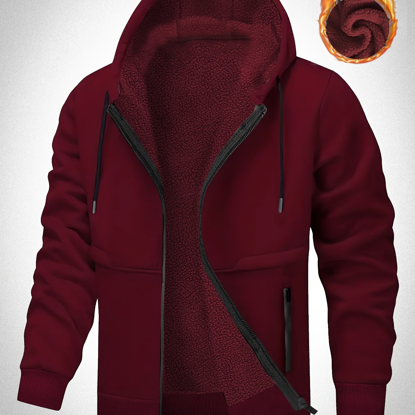 Plus Size Men's Hooded Jacket with Fleece Lining, Cozy for Fall/Winter