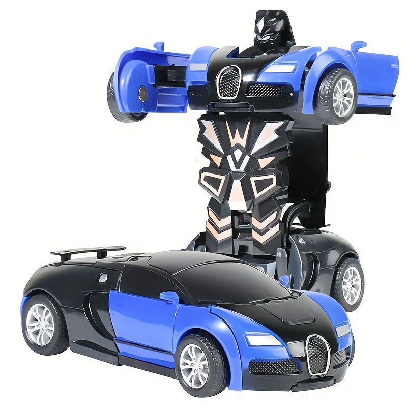 1pc Transforming Toy Car transforms into a robot car model upon impact, no batteries needed.