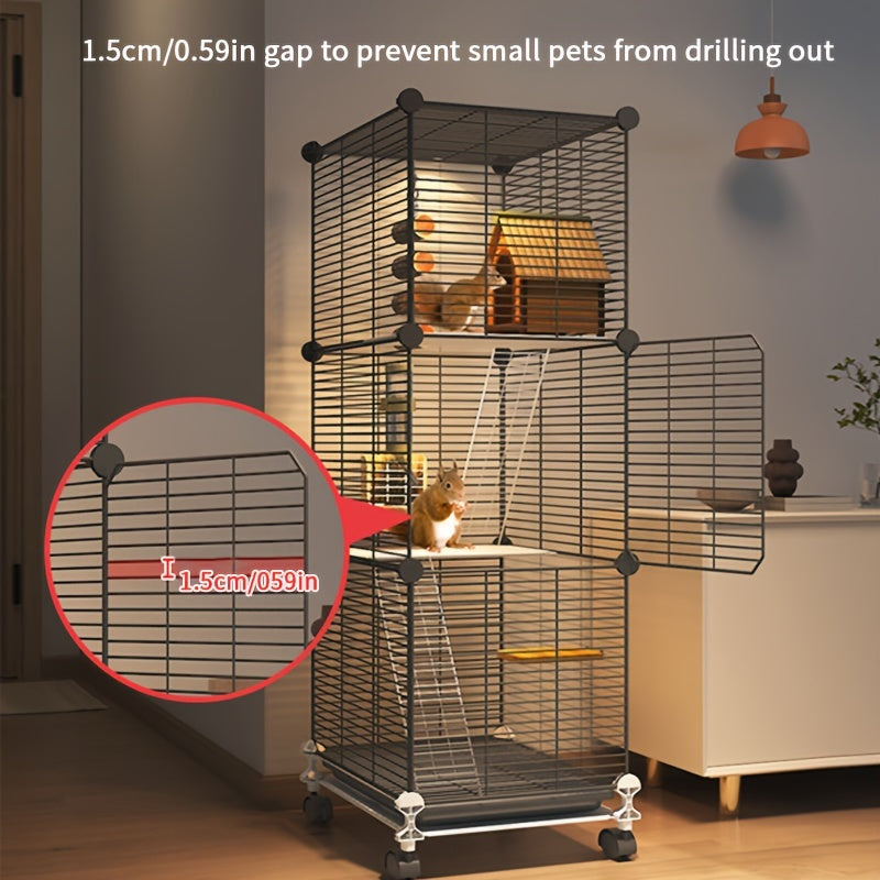 Deluxe squirrel cage with spacious villa design for small pets. Includes various accessories for easy cleaning.