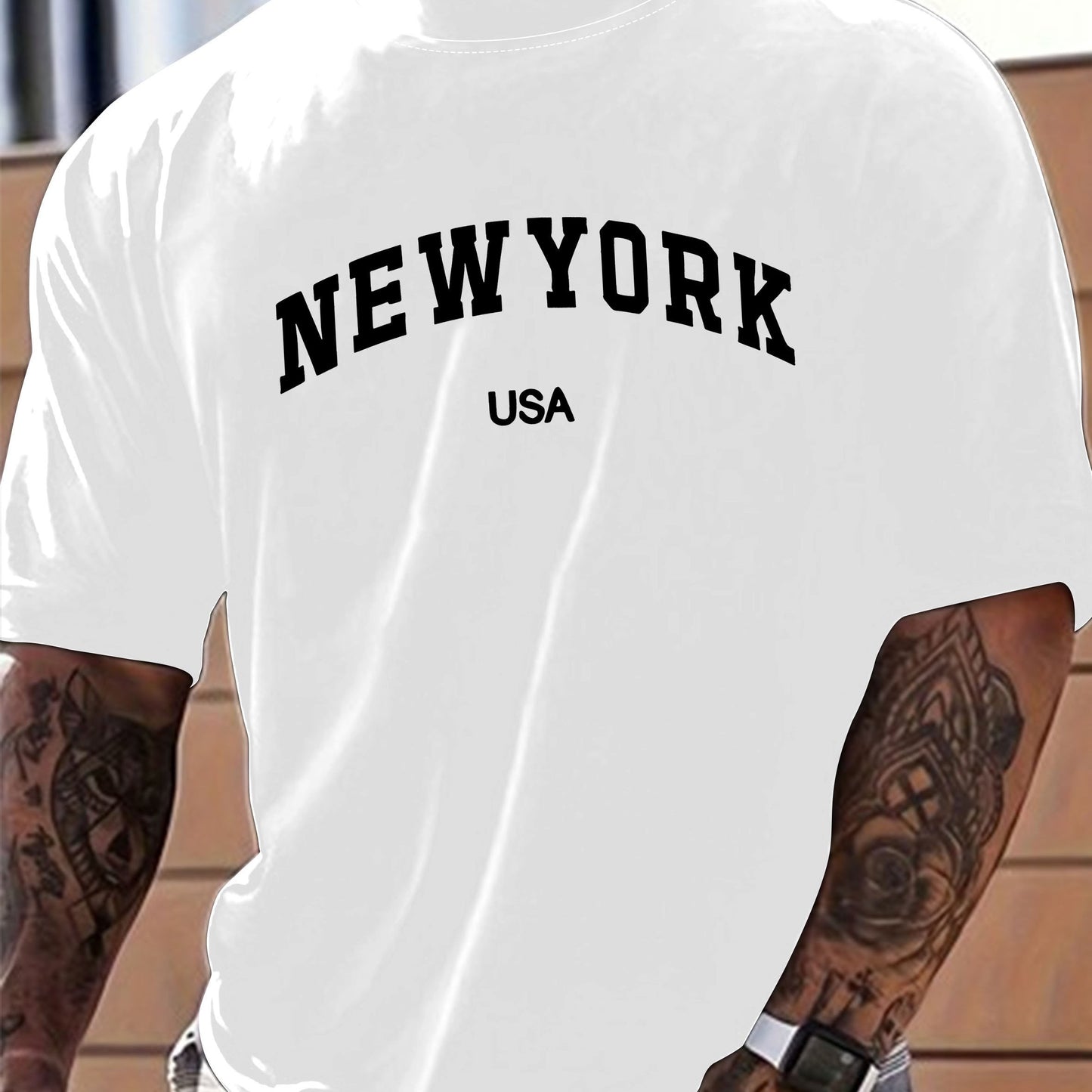 Men's plus size tee with New York print, casual street style.