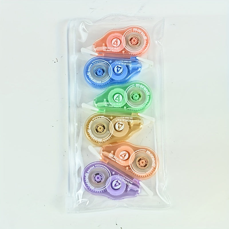 6 pieces of stylish, affordable correction tape with large capacity for school use.