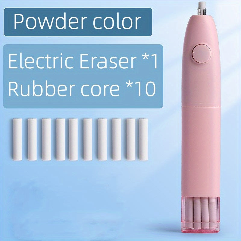 1 electric eraser with 10 spare cartridges for students and art students, battery-free, leaves no traces