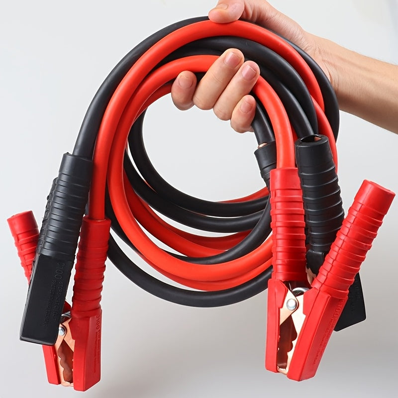 Durable jump starter cable set with copper core, heat/cold resistance, and universal fit for cars, SUVs, motorcycles, and engines up to 2.0L.