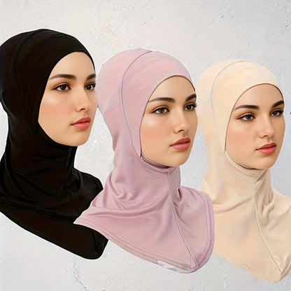 3 Elastic Modal Instant Hijab Caps for Women - Soft, Stretchy, Solid Color Head Wraps with Snap Closure - Ideal for Ramadan & Casual Attire - Breathable Polyester, No Feathers