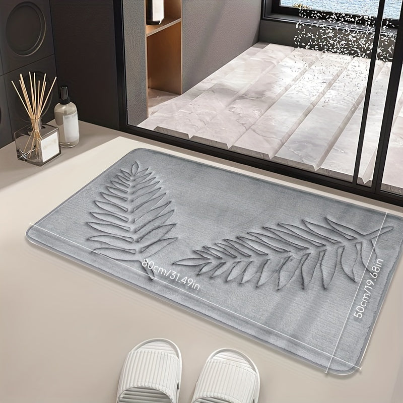 Non-Slip Leaf Pattern Bathroom Mat - Absorbent, Quick-Dry Polyester Floor Rug for Home Decor