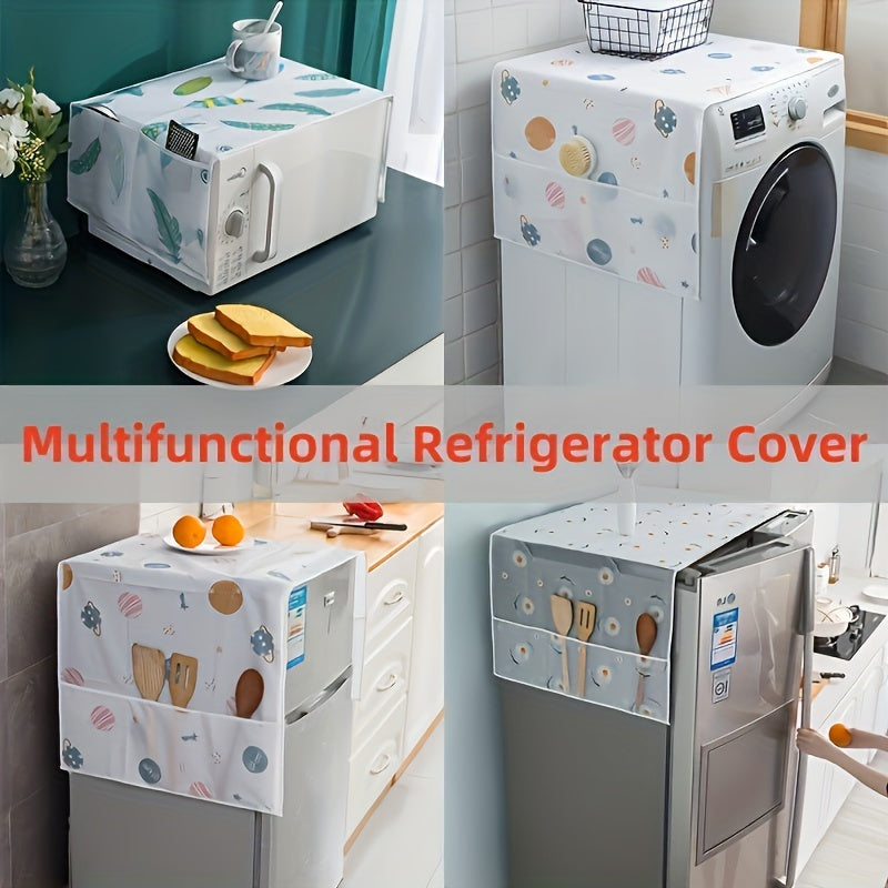 Daisy Pattern Refrigerator Cover - Waterproof & Dustproof, with Storage Pocket - Made of Food-Safe Plastic, suitable for Single & Double Door Fridges and Washing Machines - Includes Protective Cloth Box & Towels