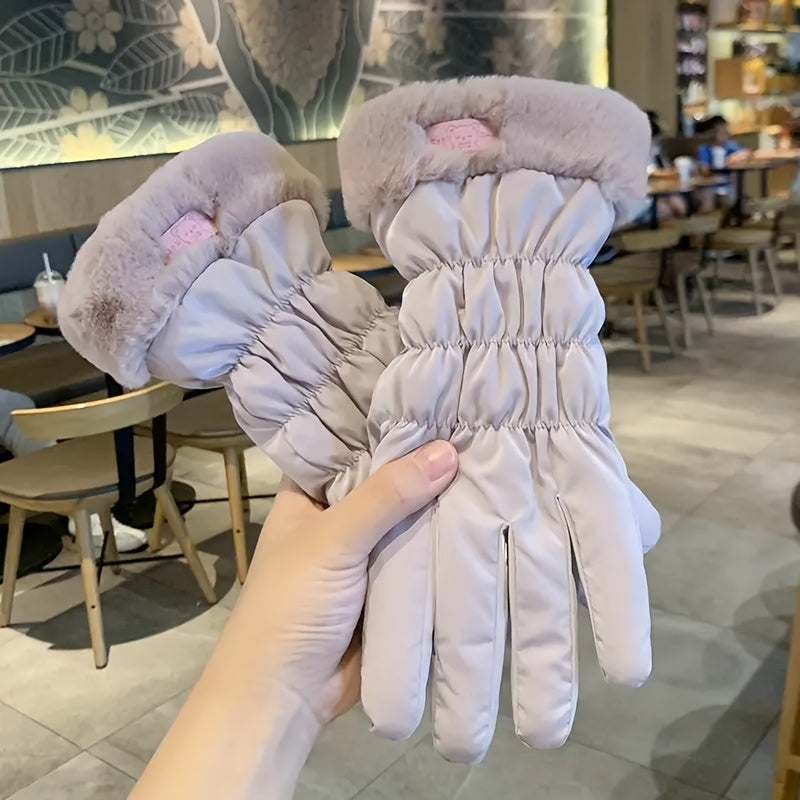 Winter gloves for women that are touchscreen-compatible, featuring a thick and warm fleece lining ideal for skiing, cycling, and outdoor activities.