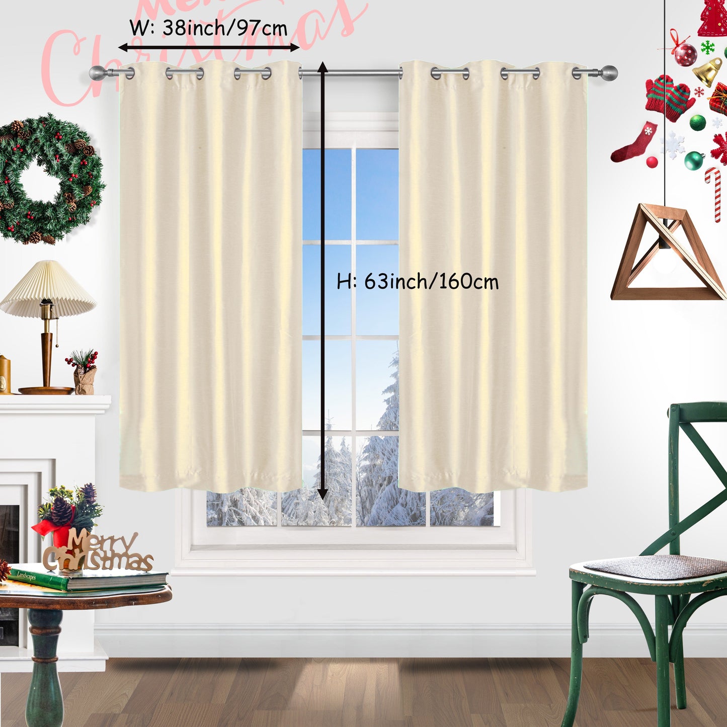 Add a festive touch to your space with 2 pieces of red Christmas curtains. These curtains are made of faux silk with a grommet top design, providing both style and functionality. Perfect for living rooms, bedrooms, offices, kitchens, and studies, these