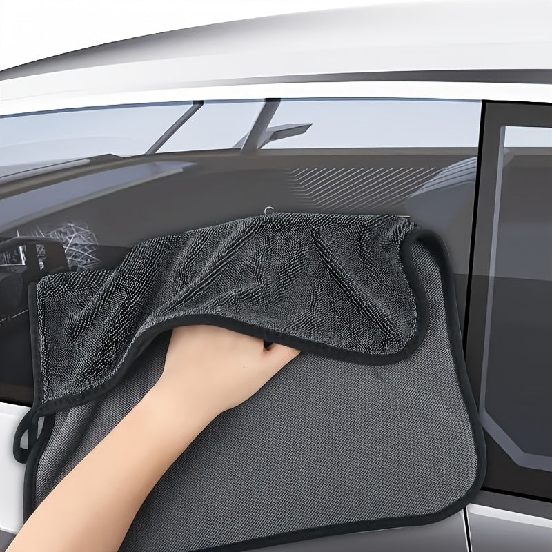 Large microfiber car drying towel with high absorbency and twisted loop design for streak-free detailing. Also works as an advanced car wash towel wiping cloth.