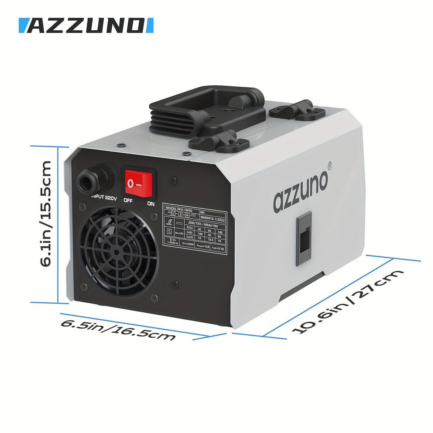 AZZUNO MIG-200DX Mini Portable Welder, 220V No Gas Semi-Automatic with Flux Cored Wire, Compact Iron Construction for Home Use, Includes Welding Rods & Accessories