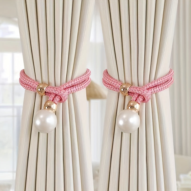 Set of 2 French Curtain Straps Featuring Faux Pearl Decor, Perfect for Home Decoration. Use these Faux Beads Curtain Straps to Adjust, Bind, or Tie Back Your Curtains. These Simple Binding Rope Accessories serve as Curtain Holdbacks for a stylish touch.