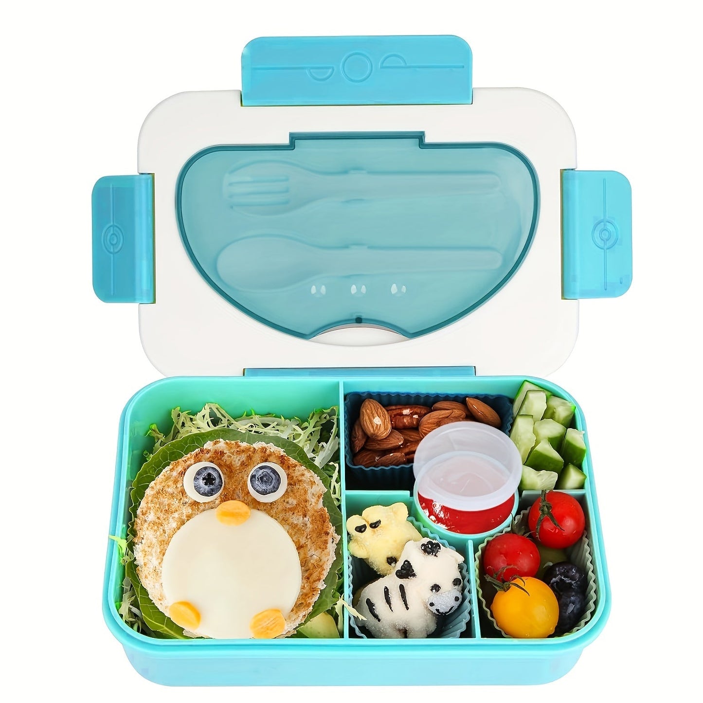 Mint Green Bento Lunch Box with 5 Compartments, Leak-Proof Design, and Dishwasher Safe Plastic Container - Perfect for School, College, Office, and Picnics. Portable and Convenient Option for Meals on-the-Go.