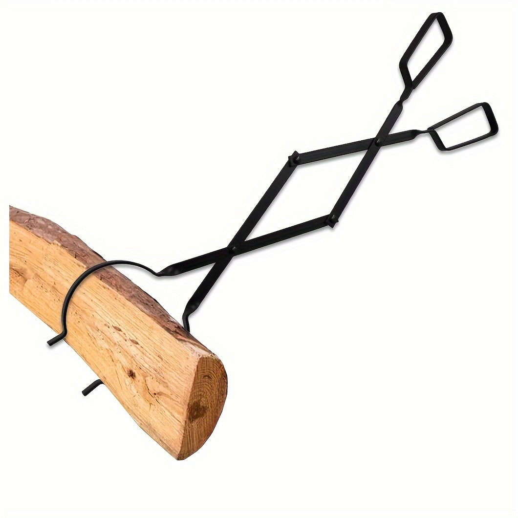 Metal fireplace tong for indoor use. This log grabber tool is designed for fireplaces and fire pits, with extra strength for enhanced functionality. Perfect for outdoor campfires as well.