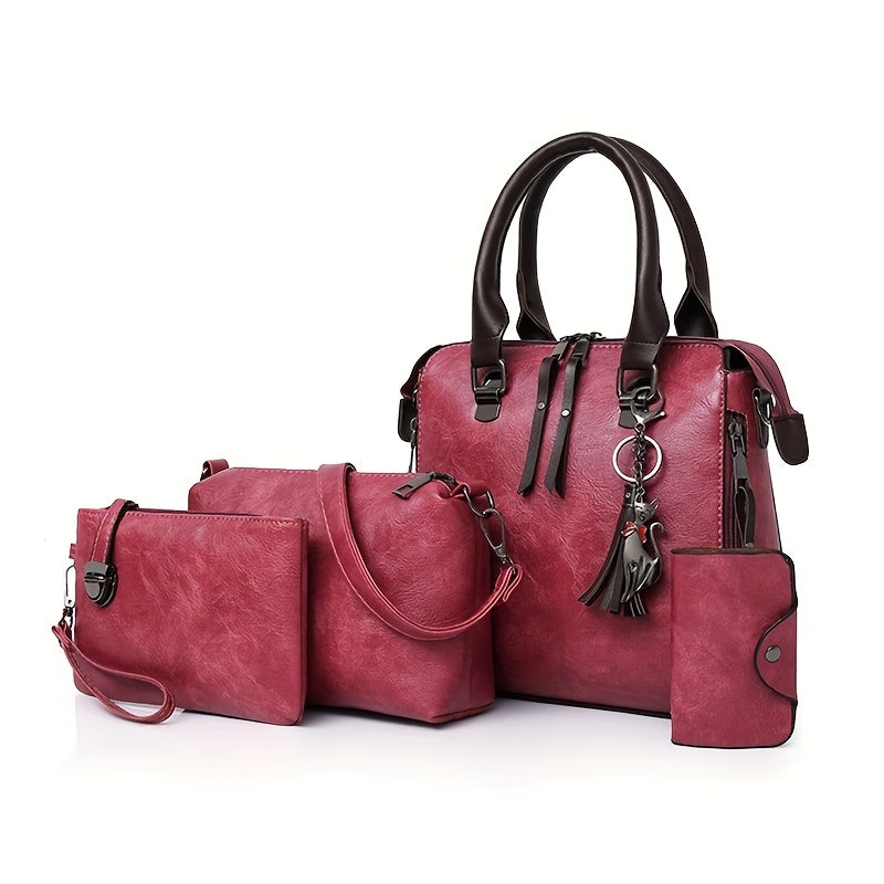 New retro trend mother and child bag set with large capacity, portable shoulder messenger bag and embossing design.