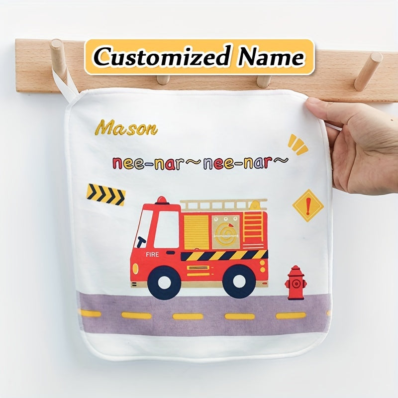 Exclusive gift of 4 customized bibs made from soft knit fabric with a double-layer design, personalized with a name. These gentle face wipes also double as saliva towels.