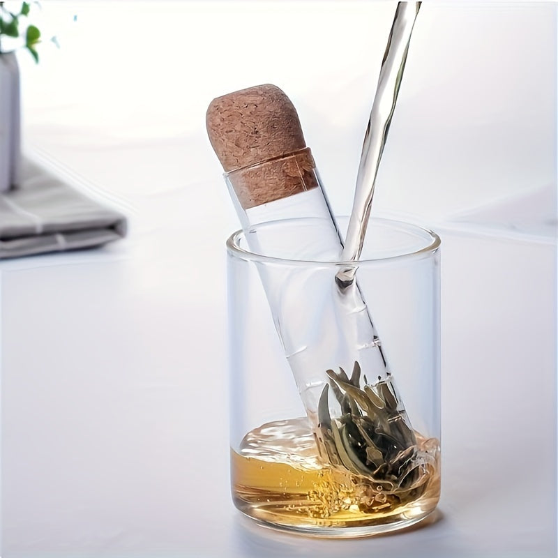 Glass Tea Infuser Set - Choose from 1 Piece or 2 Pieces, Clear Tea Strainer Tube with Cork Stopper, Stylish Brewing Accessories for Loose Leaf Tea