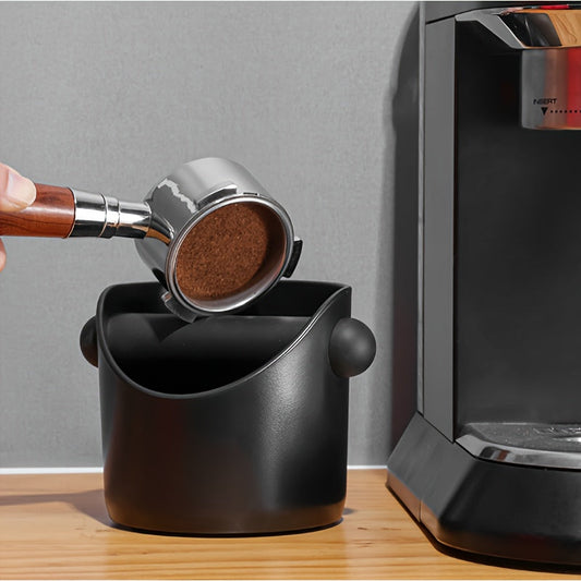 Compact Black ABS Coffee Knock Box features a detachable knock bar for easy cleaning and maintenance. Designed with anti-slip and ergonomic features, this espresso grind bin is perfect for use in both home and cafe settings.