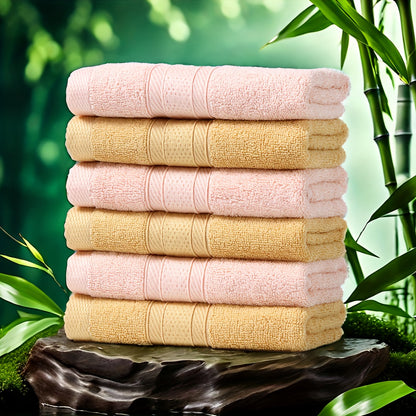 6-piece Bamboo Fiber Hand Towel Set (13.4*29in/34*74cm) 420GSM, Solid Color, Soft and Cool, Suitable for Bathroom, Fitness, Hotel, and Outdoor Activities. Multiple colors available.