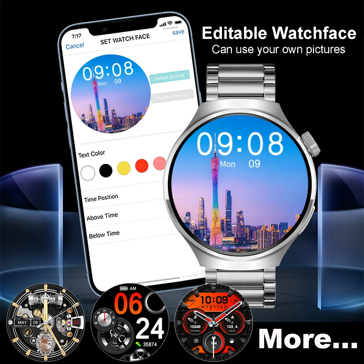 COIUSOR Men's smartwatch features 1.39-inch full touch display, stainless steel strap, 100+ sports modes, HD calls, weather updates, reminders, rechargeable lithium battery, water