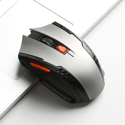 2.4G Wireless Gaming Mouse with ergonomic design, comfort grip, 10m range, adjustable DPI, stylish appearance, suitable for desktop and laptop use, made of plastic material.