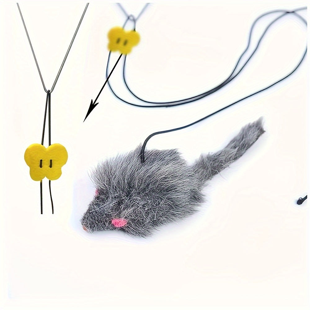 Adjustable hanging plush cat teaser toy with interactive design, suitable for all breeds and battery-free.