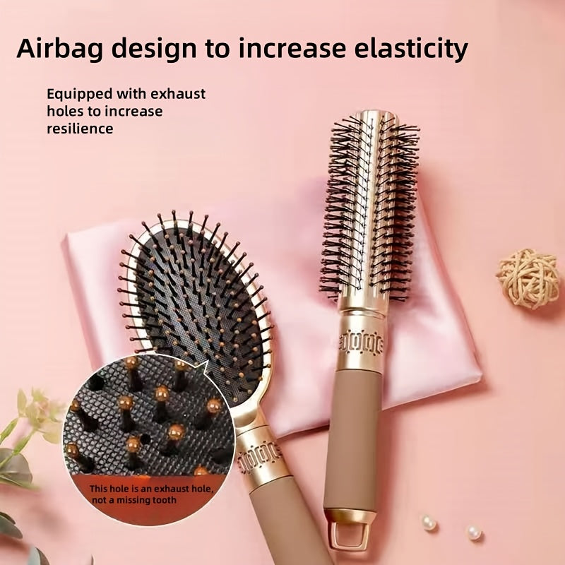 Hair Brush Set for Women with Plastic Bristles for Curly & Straight Styles, ABS Handled Detangling Massage Comb with Airbag for Scalp Massage. Ideal for Long Hair Styling & Smoothing.