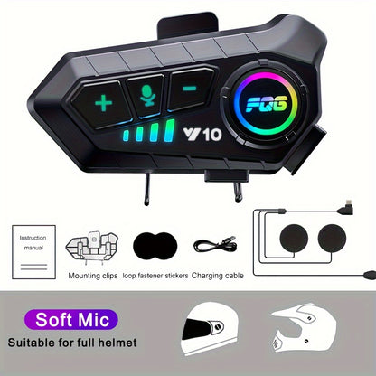 Y10 Motorcycle Helmet Headset with Wireless 5.3, Type-C Jack, Call Control, Plastic, Rechargeable Lithium Polymer Battery, 3.7-5V output, Not Waterproof, Charger not included