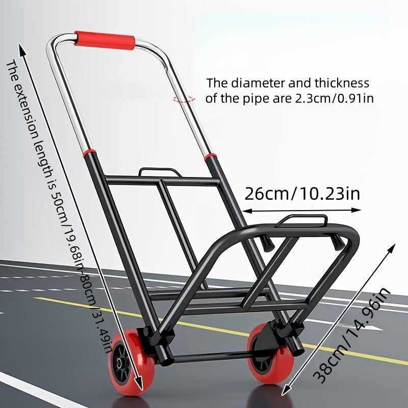 Foldable hand truck trailer with strong load capacity is ideal for home and grocery shopping, as well as for use in a home or office setting.