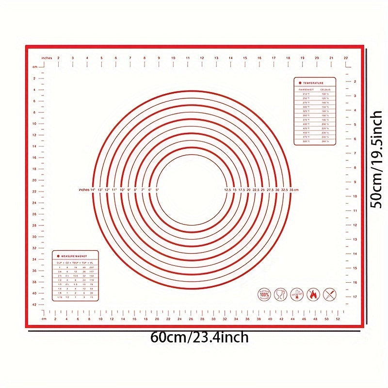 1 piece of Silicone Pastry Mat for Non-Stick Baking, as a Counter Mat or Pastry Board for Rolling Dough. Ideal for making Bread, Candy, and Cookies, this versatile tool is a must-have for any baker. Perfect for use in the kitchen, this gadget is a