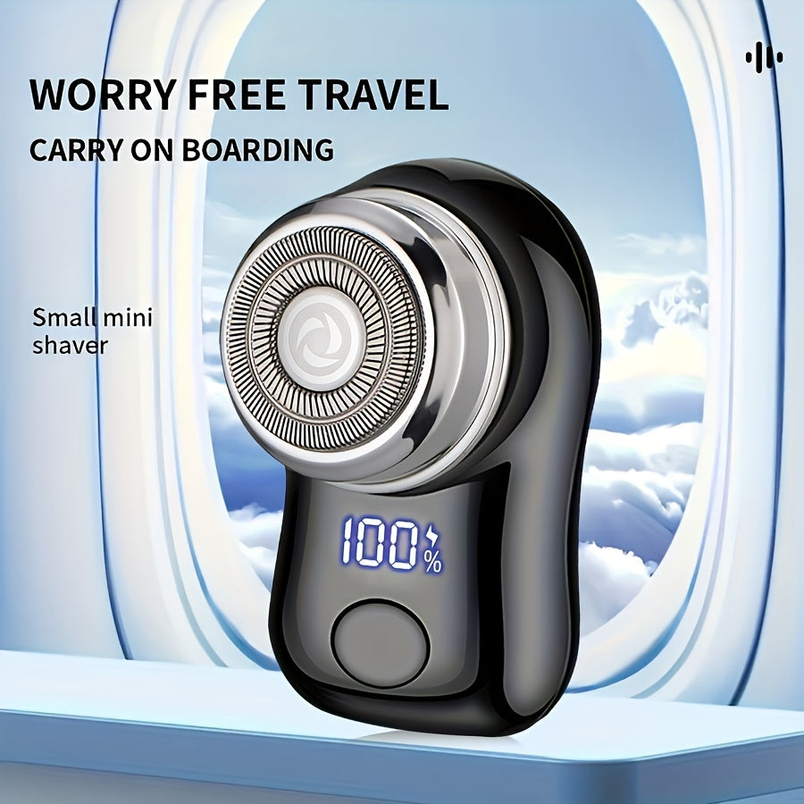 Men's electric shaver is compact, portable, and USB rechargeable with digital display. Ideal for business trips and gifts.