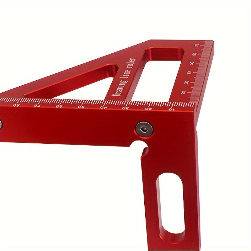 Aluminum woodworking square ruler for carpentry and DIY projects, measuring 45 and 90 degree angles.