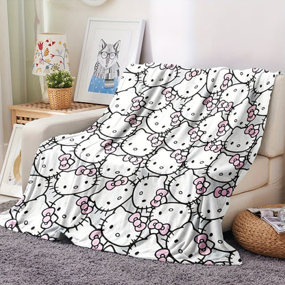 Stay warm and cozy with this adorable Sanrio Hello Kitty Print Flannel Fleece Throw Blanket! Perfect for adults, this all-season blanket is incredibly soft and plush, making it ideal for snuggling up on the sofa, bed, or even while camping or traveling.