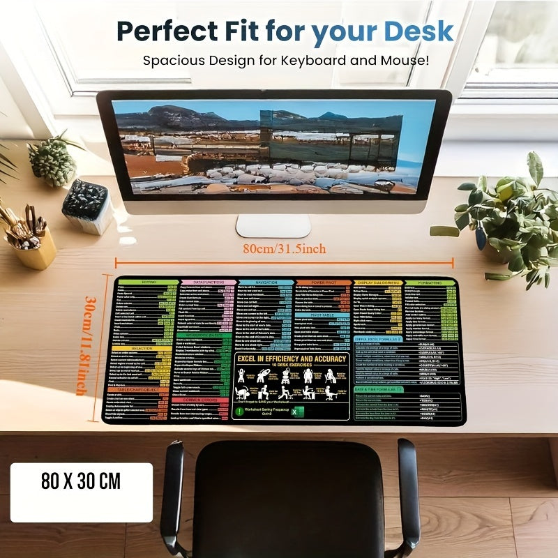 "Коврик для мыши с ярлыками Excel - нескользящий настольный мат с прошитыми краями для клавиатуры и мыши"