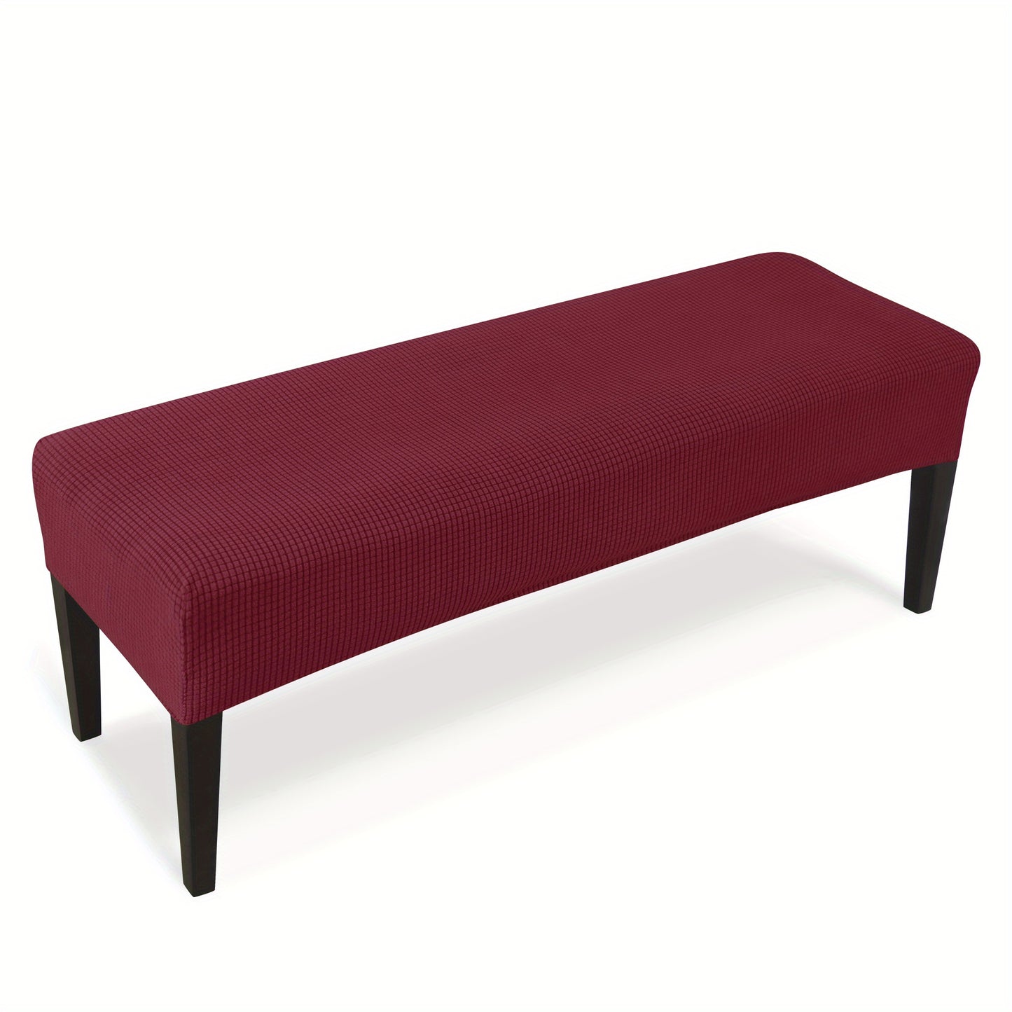 Stretchable teal corn velvet bench cover with elastic band for easy one-minute installation. Modern style and machine washable for home decor.