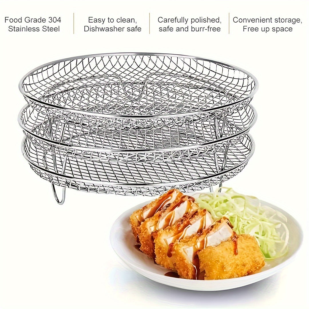 Stainless Steel Grill Air Fryer Accessory, Including 1 Set of Stackable Oil Drip Trays, Easy to Clean and Reusable, Safe for Food Handling in Both Indoor and Outdoor Kitchens.