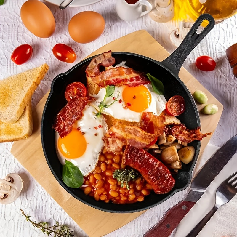 Cast Iron Skillet Set with Scraper & Lid - 3 Pieces, Pre-Seasoned Non-Stick Cookware for Frying, Stirring, and Baking - Must-Have Kitchen Tools.